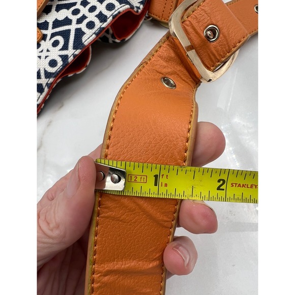 Spartina 449 Navy White Geometric Linen Leather Shoulder Bag Navy White Orange - Picture 15 of 16